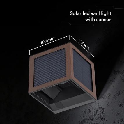 LED saulės sieninis šviestuvas su jutikliu LED/9W/3,7V 3000/4000/6000K IP65 2600 mAh ruda