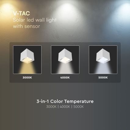 LED saulės lauko sieninis šviestuvas su jutikliu LED/9W/5V 3000/4000/5000K IP65 2600 mAh baltas