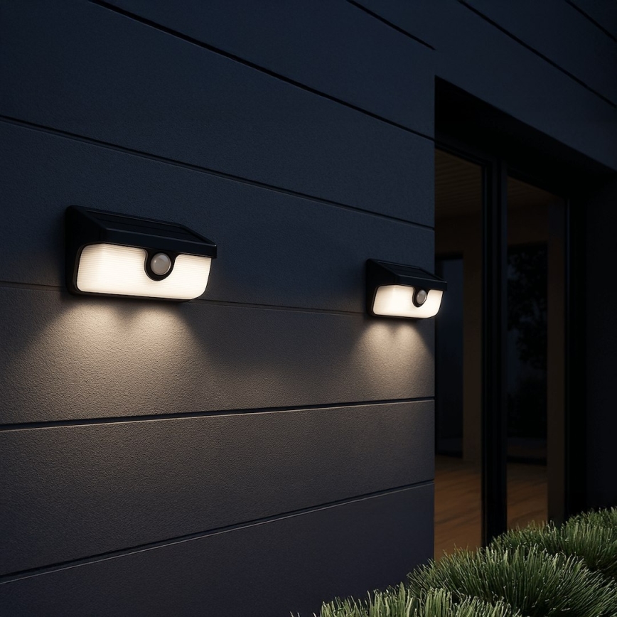LED saulės sieninis šviestuvas su jutikliu LINK LED/5W/3,7V 2000 mAh IP65 juodas