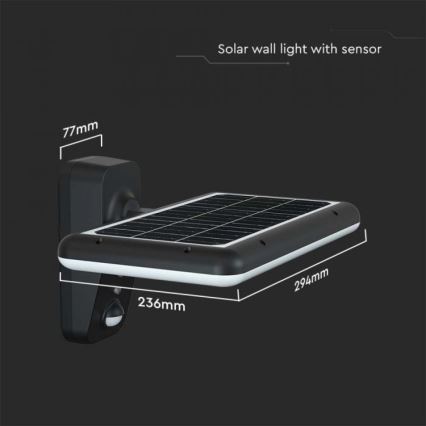 LED Saulės sieninis šviestuvas su jutikliu LED/15W/3,2V 4000K/6000K IP65 6000 mAh juodas