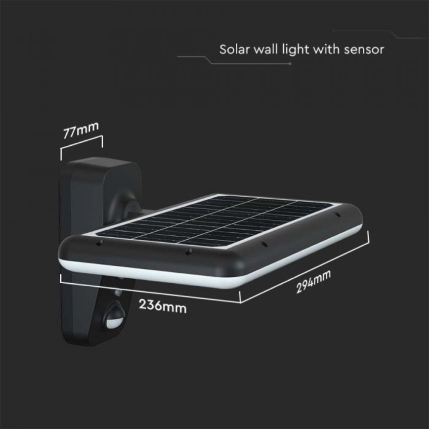 LED Saulės sieninis šviestuvas su jutikliu LED/15W/3,2V 4000K/6000K IP65 6000 mAh juodas