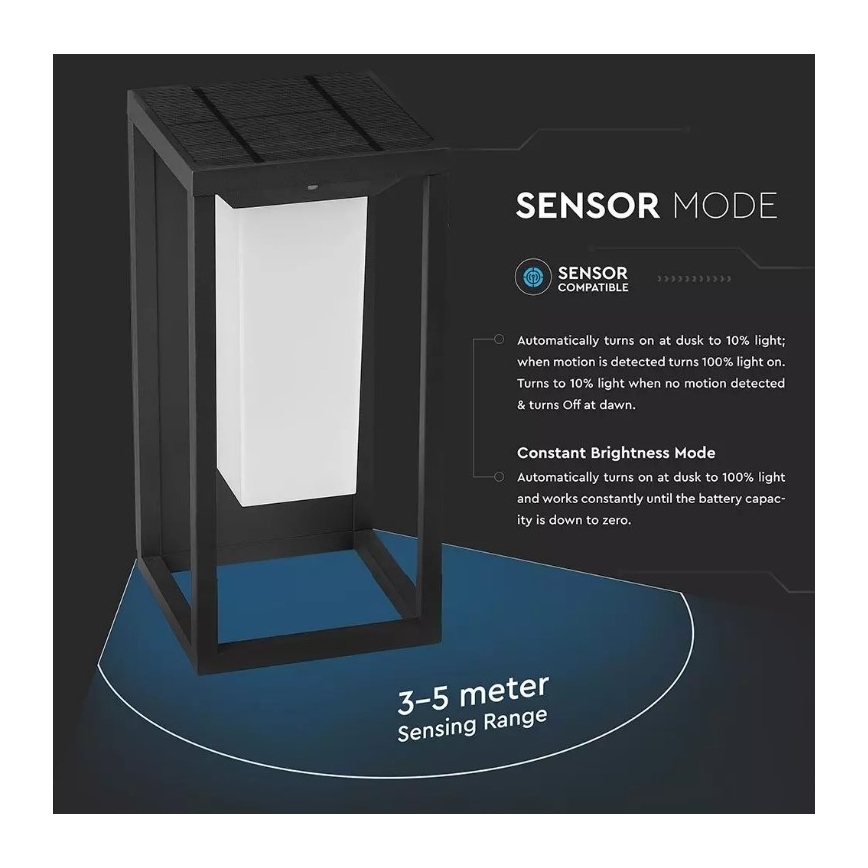 LED Saulės sieninis šviestuvas su jutikliu SAMSUNG CHIP LED/2W/3,7V IP65 2600 mAh