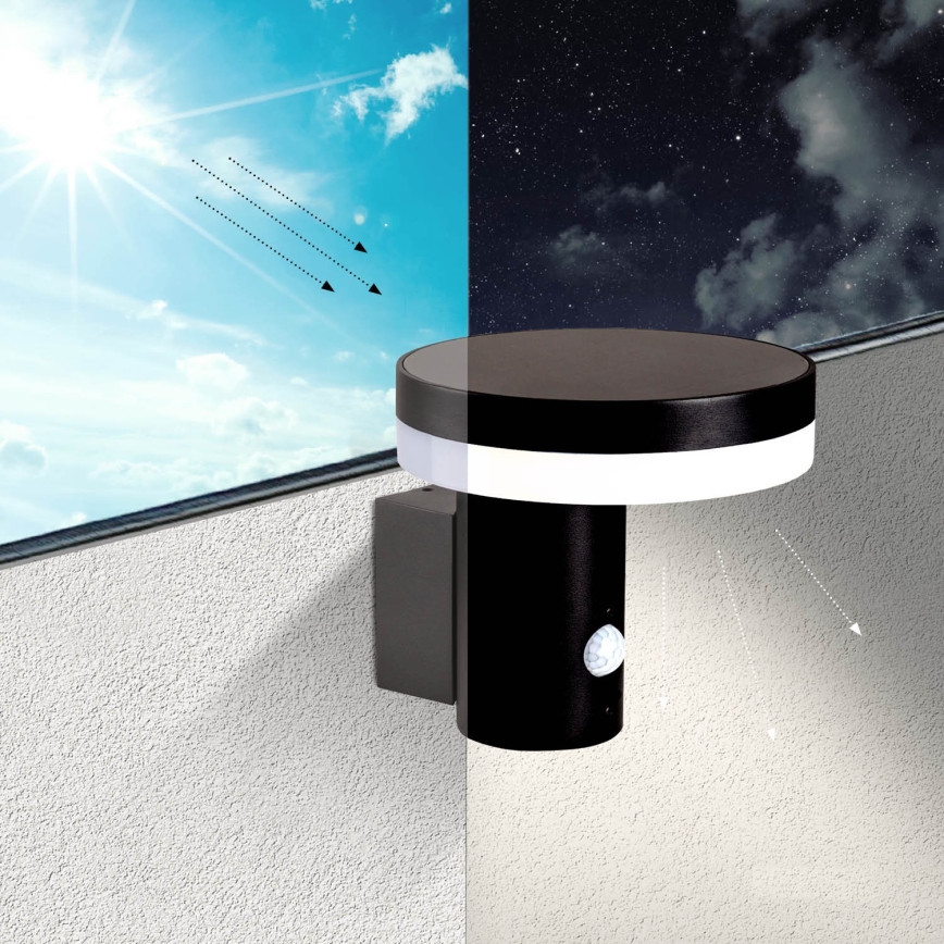 LED Saulės sieninis šviestuvas su jutikliu SOLARIS3 LED/5,5W/3,7V 4000K IP44 2600 mAh