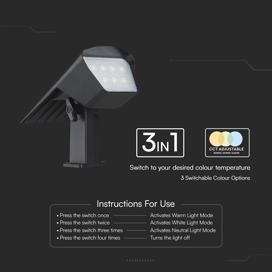 LED saulės šviestuvas 2in1 LED/1,3W/3,7V 3000/4000/6400K IP65 1200 mAh