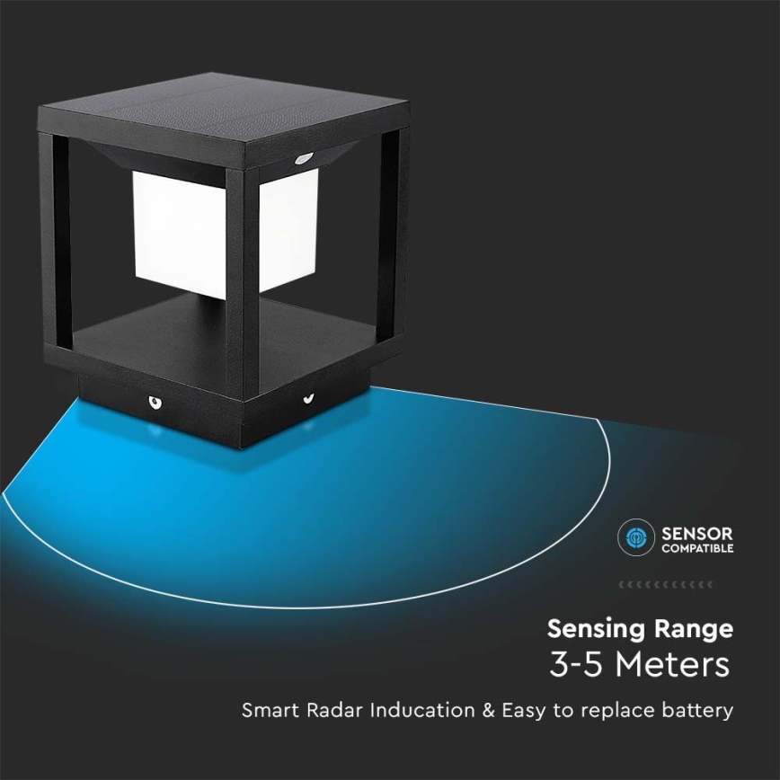 LED Saulės šviestuvas su jutikliu LED/2W/5,5V 3000K IP65 2600 mAh juodas