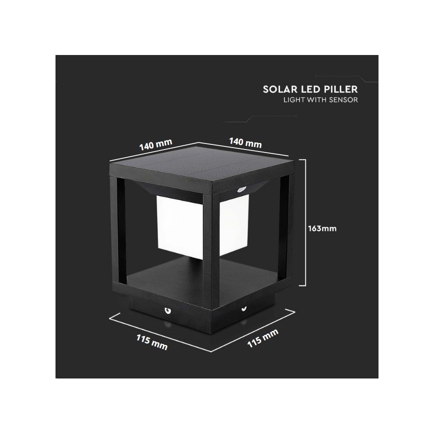 LED Saulės šviestuvas su jutikliu LED/2W/5,5V 3000K IP65 2600 mAh juodas
