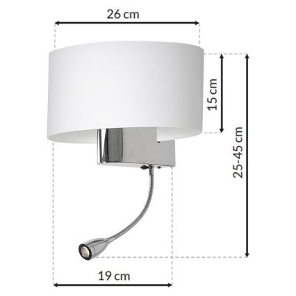 LED Sieninė lempa CASINO 1xE27/60W/230V + LED/1W/230V balta