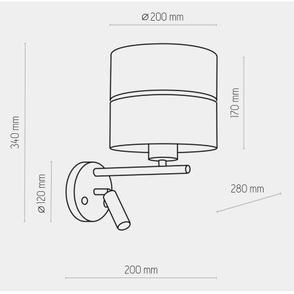 LED Sieninė lempa HILTON 1xE27/15W/230V + LED/3W/230V žalvario/juoda