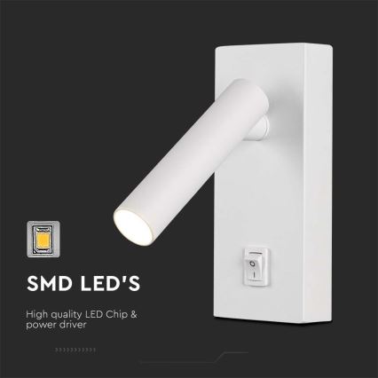 LED sieninis akcentinis šviestuvas su jungikliu LED/2W/230V 3000K balta