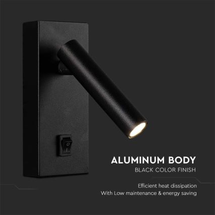 LED sieninis akcentinis šviestuvas LED/2W/230V 4000K juoda