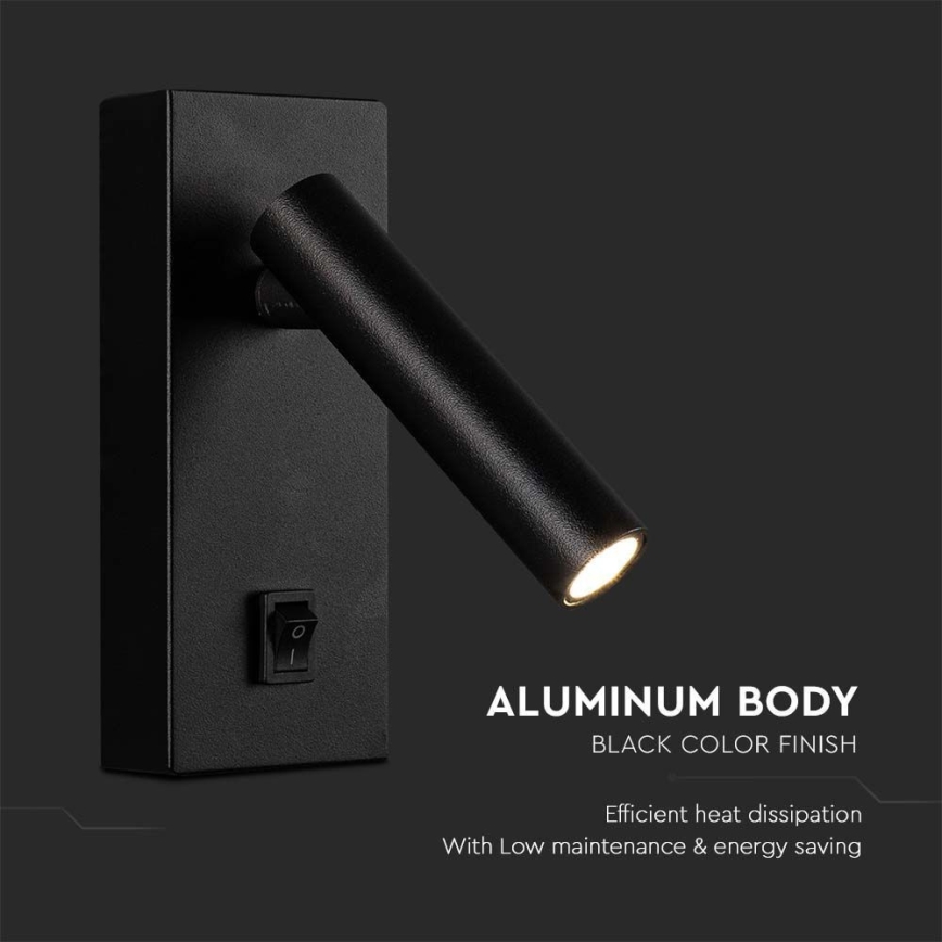 LED sieninis akcentinis šviestuvas LED/2W/230V 4000K juoda