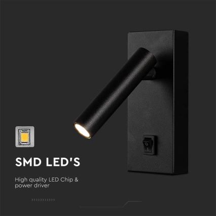 LED sieninis akcentinis šviestuvas LED/2W/230V 4000K juoda