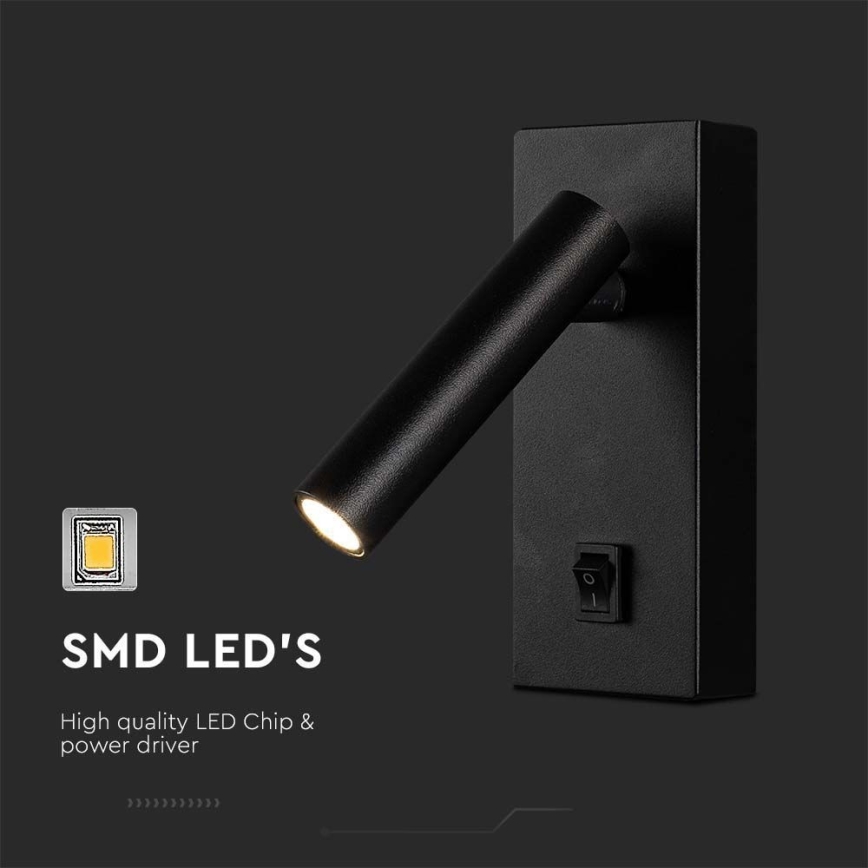 LED sieninis akcentinis šviestuvas LED/2W/230V 4000K juoda