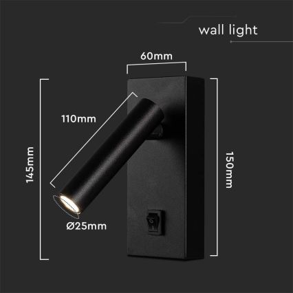 LED sieninis akcentinis šviestuvas LED/2W/230V 4000K juoda