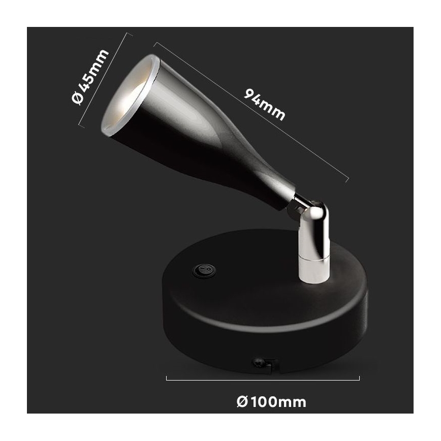 LED Sieninis akcentinis šviestuvas su jungikliu LED/4,5W/230V 4000K juodas