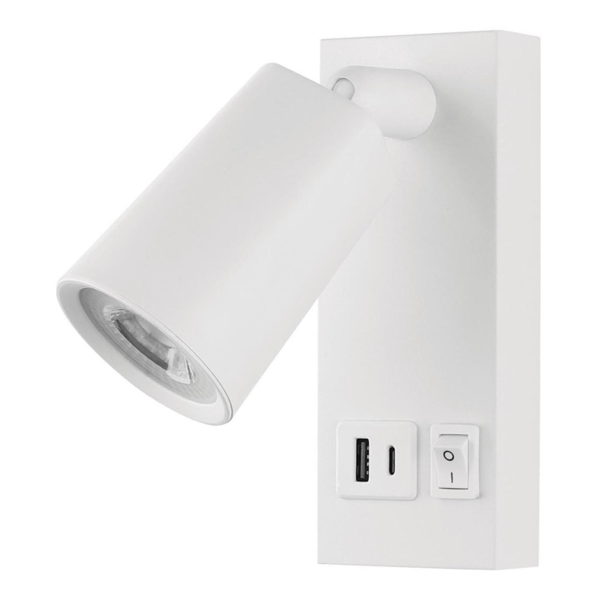 LED sieninis akcentinis šviestuvas su USB CHARGE LED/5W/230V balta