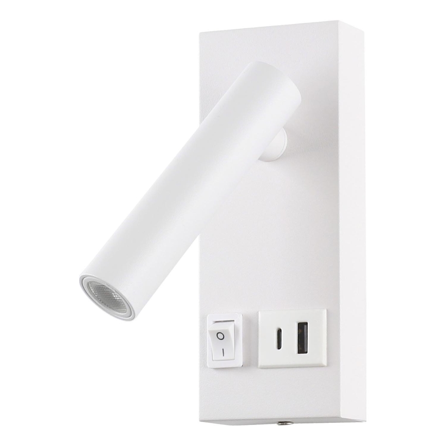 LED sieninis akcentinis šviestuvas su USB LED/2W/230V balta