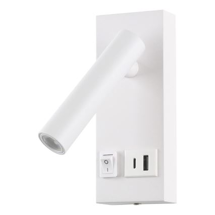 LED sieninis akcentinis šviestuvas su USB LED/2W/230V balta