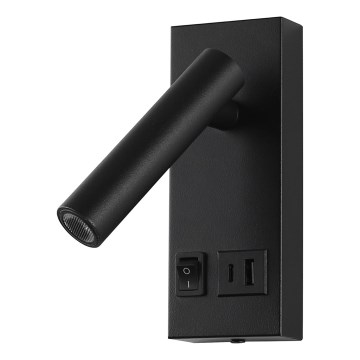 LED sieninis akcentinis šviestuvas su USB LED/2W/230V juoda