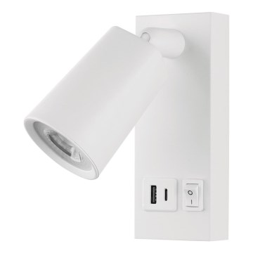 LED sieninis akcentinis šviestuvas su USB LED/5W/230V balta