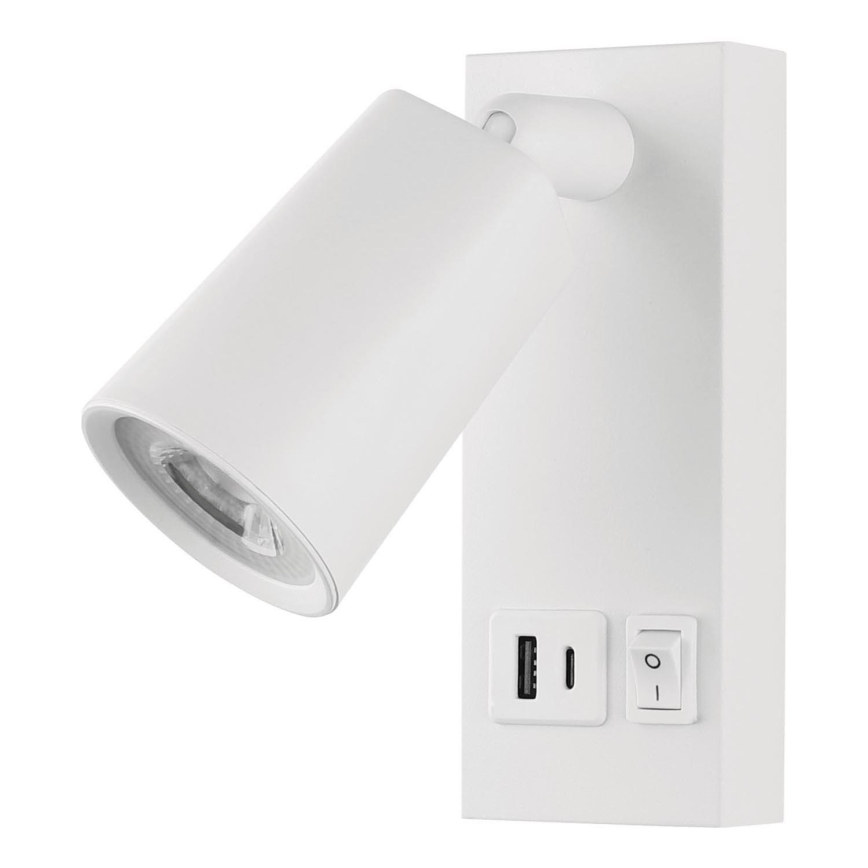 LED sieninis akcentinis šviestuvas su USB LED/5W/230V balta