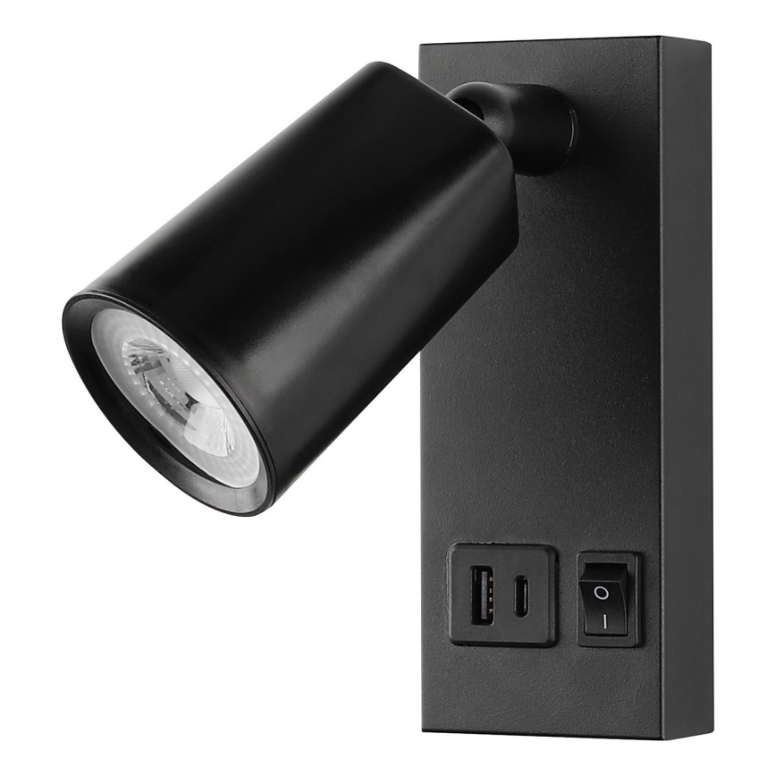 LED sieninis akcentinis šviestuvas su USB LED/5W/230V juoda