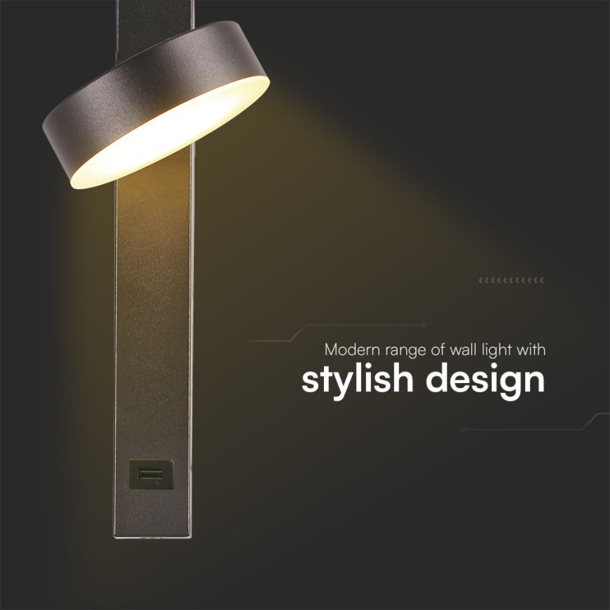 LED sieninis akcentinis šviestuvas su USB prievadu LED/8W/230V 3000K