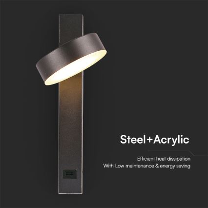 LED sieninis akcentinis šviestuvas su USB prievadu LED/8W/230V 3000K