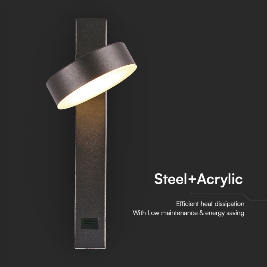 LED sieninis akcentinis šviestuvas su USB prievadu LED/8W/230V 3000K