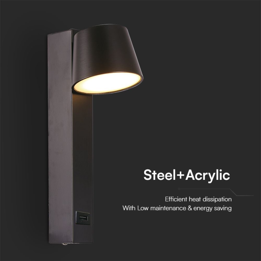LED sieninis akcentinis šviestuvas su USB prievadu LED/8W/230V 3000K