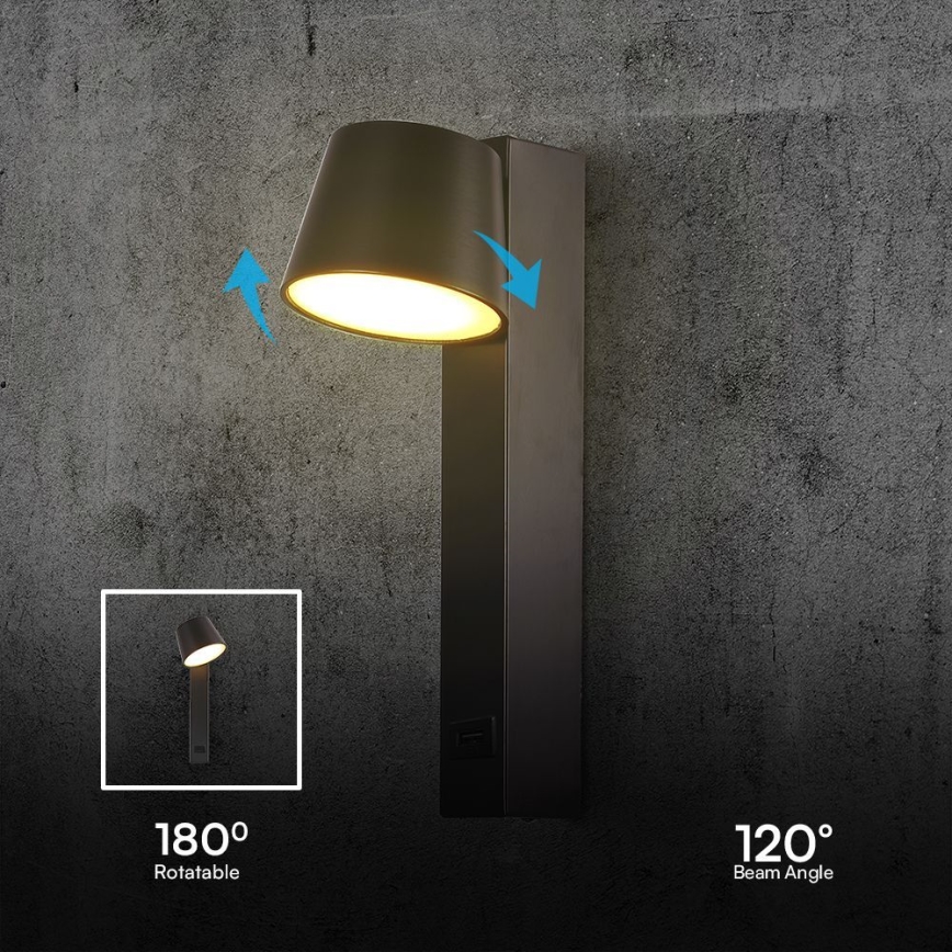 LED sieninis akcentinis šviestuvas su USB prievadu LED/8W/230V 3000K