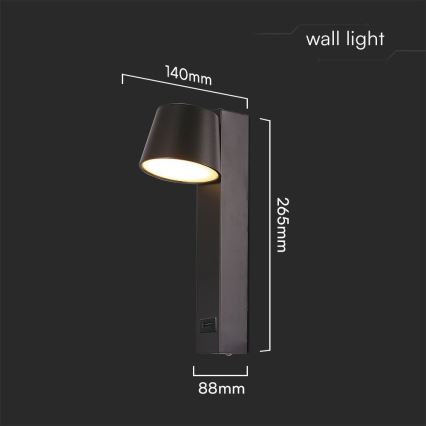 LED sieninis akcentinis šviestuvas su USB prievadu LED/8W/230V 3000K