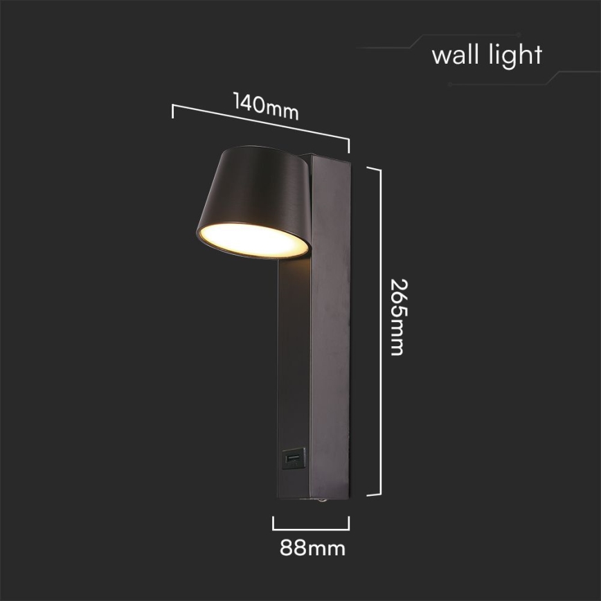 LED sieninis akcentinis šviestuvas su USB prievadu LED/8W/230V 3000K