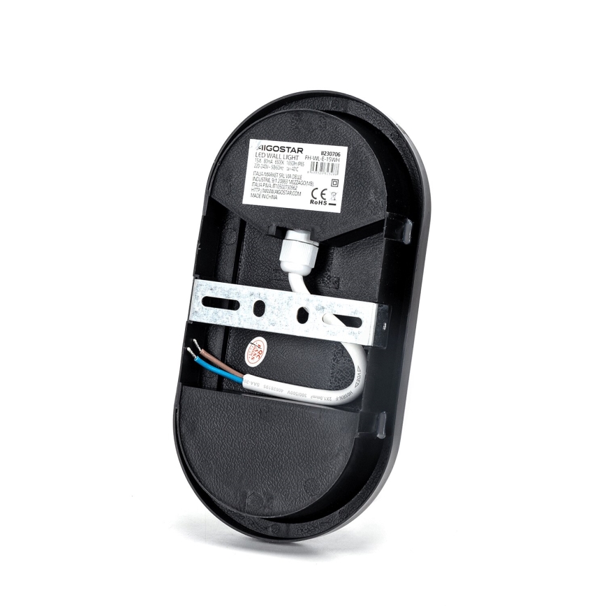 LED sieninis lauko šviestuvas LED/15W/230V 6500K juoda IP65