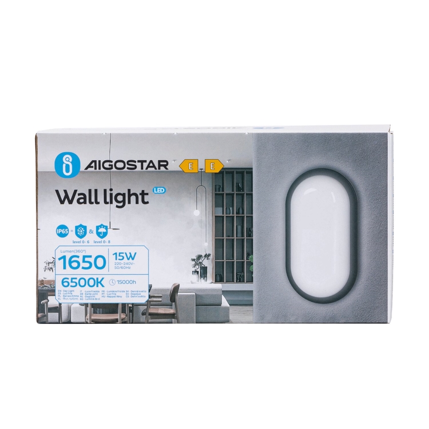 LED sieninis lauko šviestuvas LED/15W/230V 6500K juoda IP65