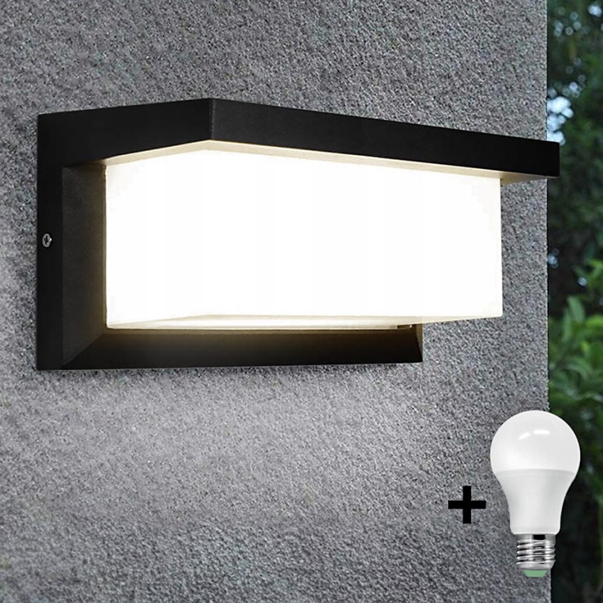 LED sieninis lauko šviestuvas su elektros lemputė su prietemos jutikliu NEELY 1xE27/9W/230V IP54 juoda
