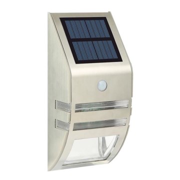 LED Sieninis saulės energijos šviestuvas su jutikliu LED/3,7V IP44 matinis chromas