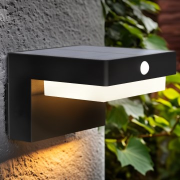 LED Sieninis saulės šviestuvas su judesio ir prieblandos jutikliu PALERMO LED/5W/2000 mAh IP54 juoda