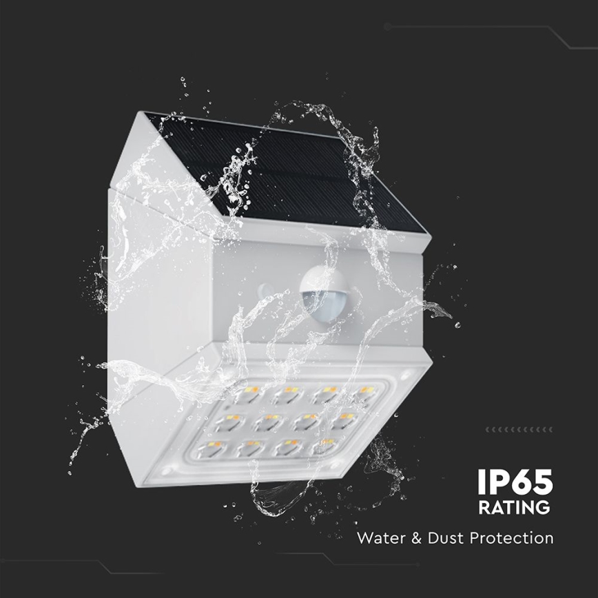 Saulės energija maitinamas LED sieninis šviestuvas su jutikliu LED/2,5W/3,7V 3000/4000/6000K IP65 1200 mAh balta