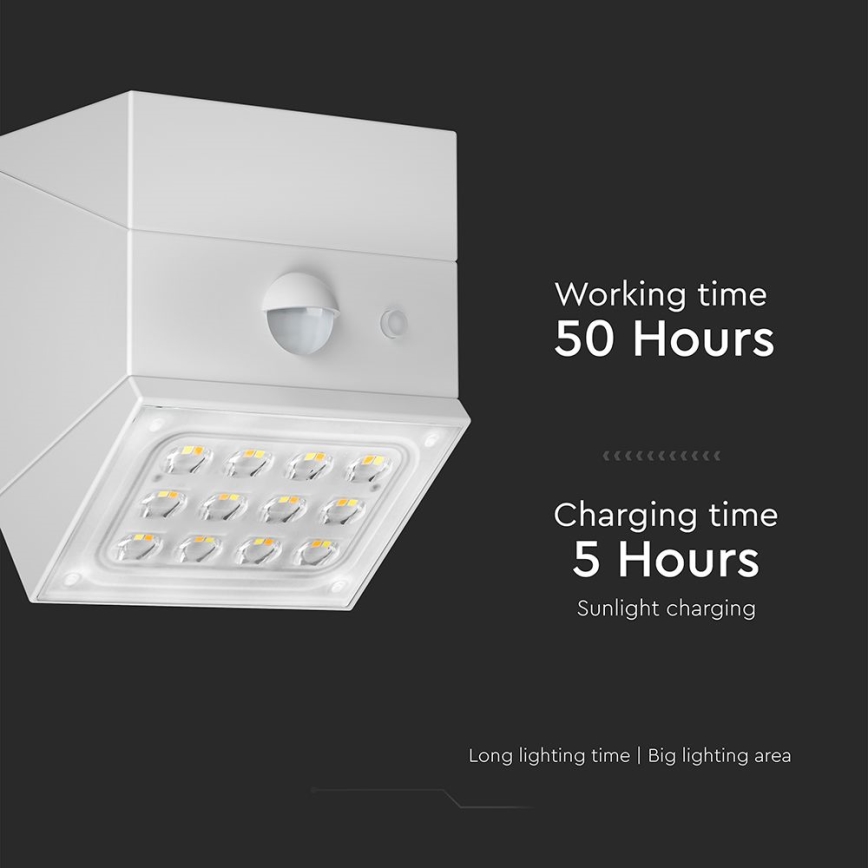 Saulės energija maitinamas LED sieninis šviestuvas su jutikliu LED/2,5W/3,7V 3000/4000/6000K IP65 1200 mAh balta