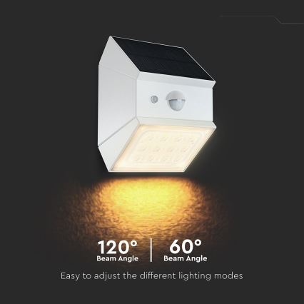 Saulės energija maitinamas LED sieninis šviestuvas su jutikliu LED/2,5W/3,7V 3000/4000/6000K IP65 1200 mAh balta