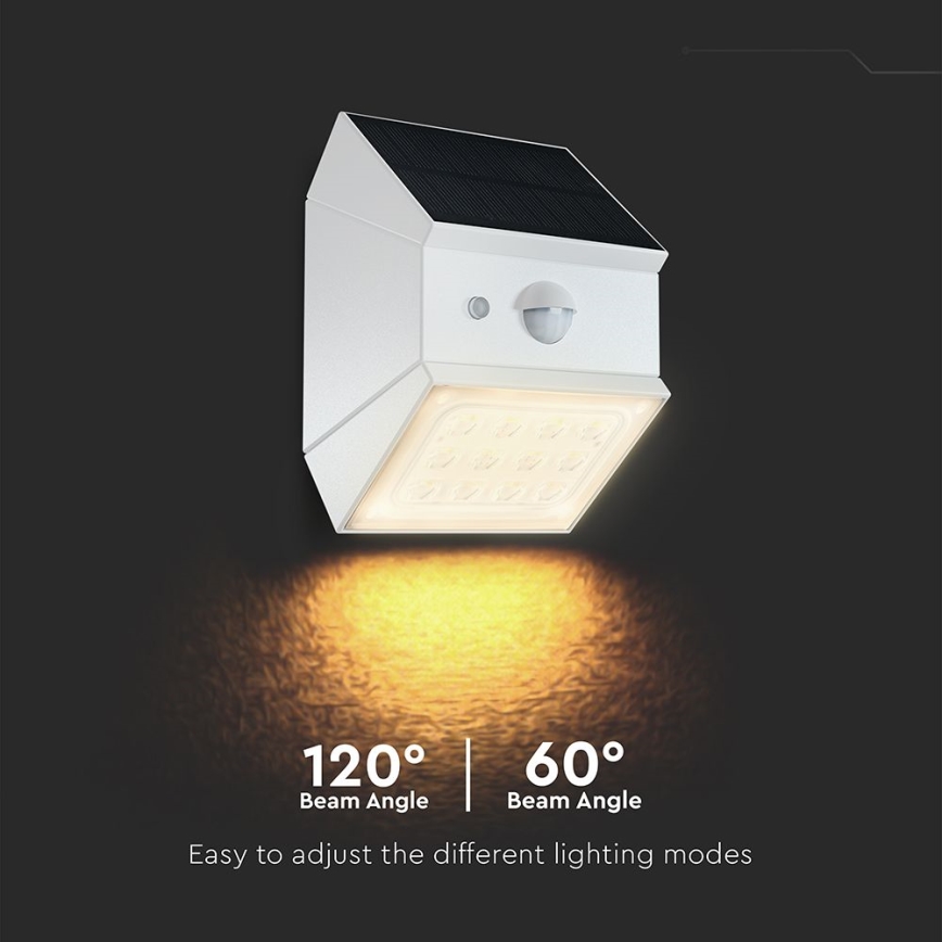 Saulės energija maitinamas LED sieninis šviestuvas su jutikliu LED/2,5W/3,7V 3000/4000/6000K IP65 1200 mAh balta