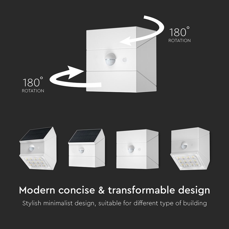 Saulės energija maitinamas LED sieninis šviestuvas su jutikliu LED/2,5W/3,7V 3000/4000/6000K IP65 1200 mAh balta