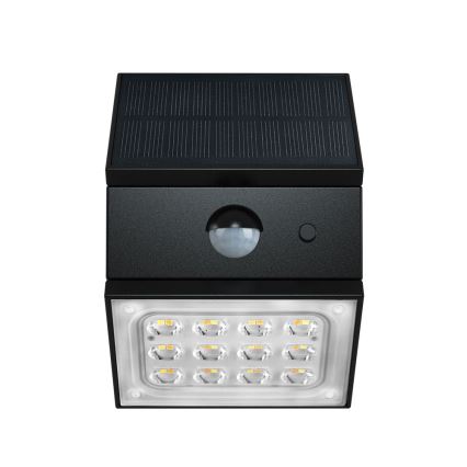 LED sieninis saulės šviestuvas su jutikliu LED/2,5W/3,7V 3000/4000/6000K IP65 1200 mAh juoda
