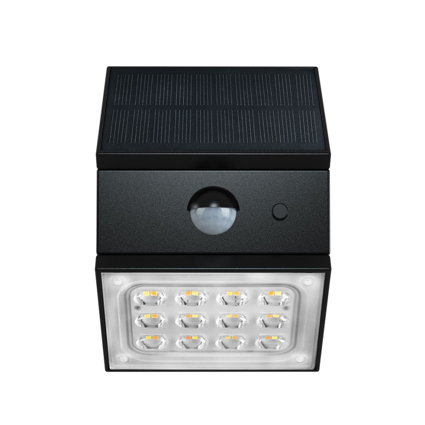 LED sieninis saulės šviestuvas su jutikliu LED/2,5W/3,7V 3000/4000/6000K IP65 1200 mAh juoda