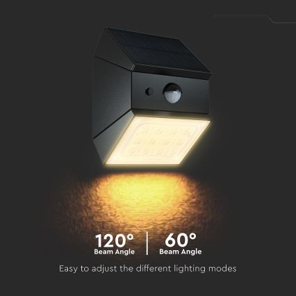 LED sieninis saulės šviestuvas su jutikliu LED/2,5W/3,7V 3000/4000/6000K IP65 1200 mAh juoda