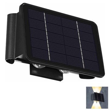 LED sieninis šviestuvas, įkraunamas saulės energija 4xLED/1,5W/3,7V 1500 mAh IP54 juoda