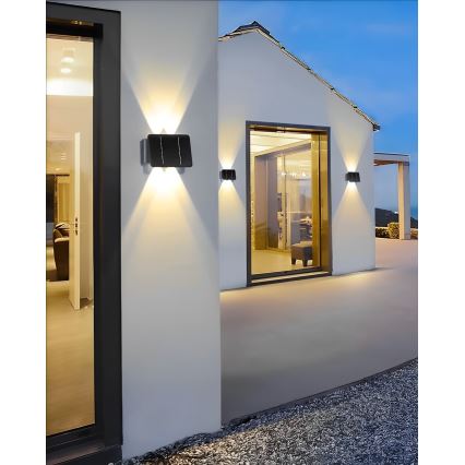 LED sieninis šviestuvas, įkraunamas saulės energija 4xLED/1,5W/3,7V 1500 mAh IP54 juoda
