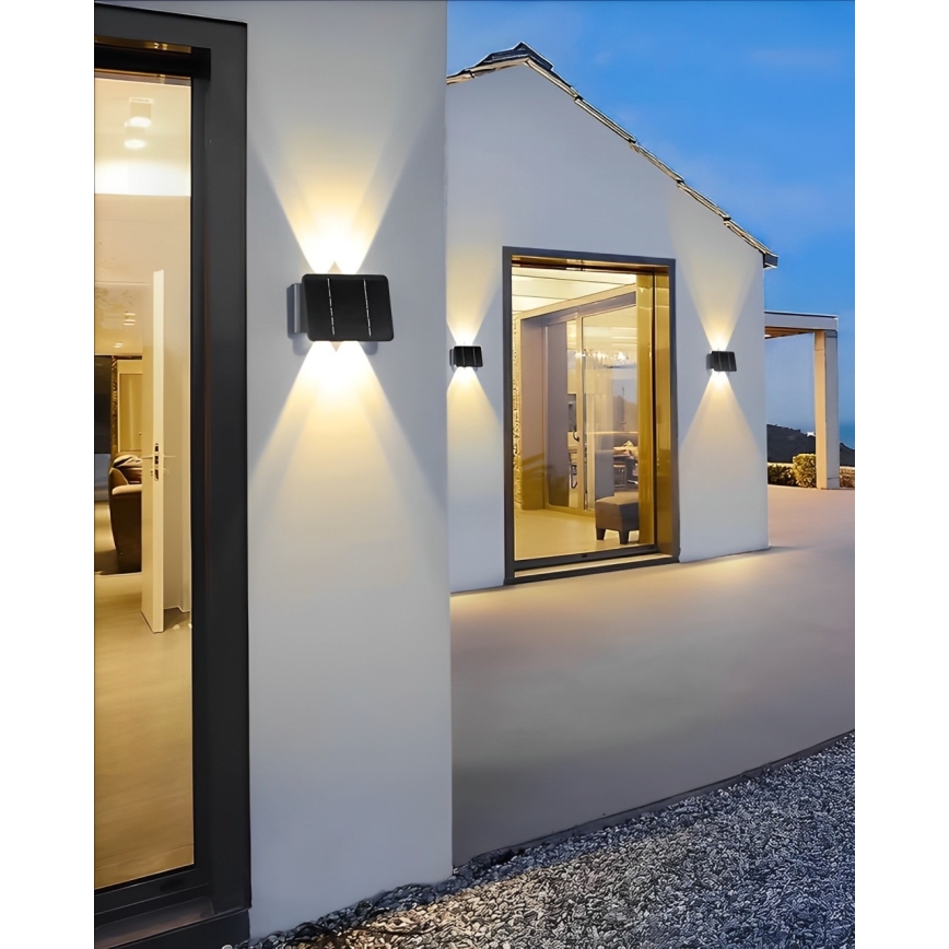 LED sieninis šviestuvas, įkraunamas saulės energija 4xLED/1,5W/3,7V 1500 mAh IP54 juoda