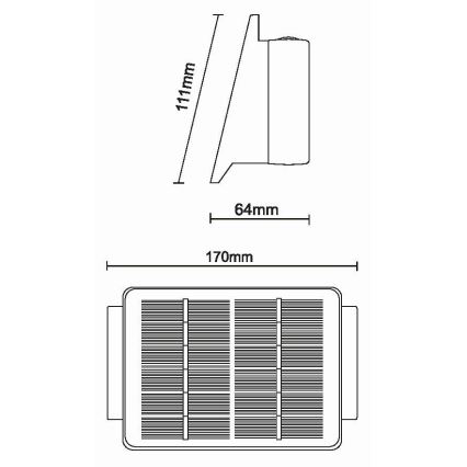 LED sieninis šviestuvas, įkraunamas saulės energija 4xLED/1,5W/3,7V 1500 mAh IP54 juoda